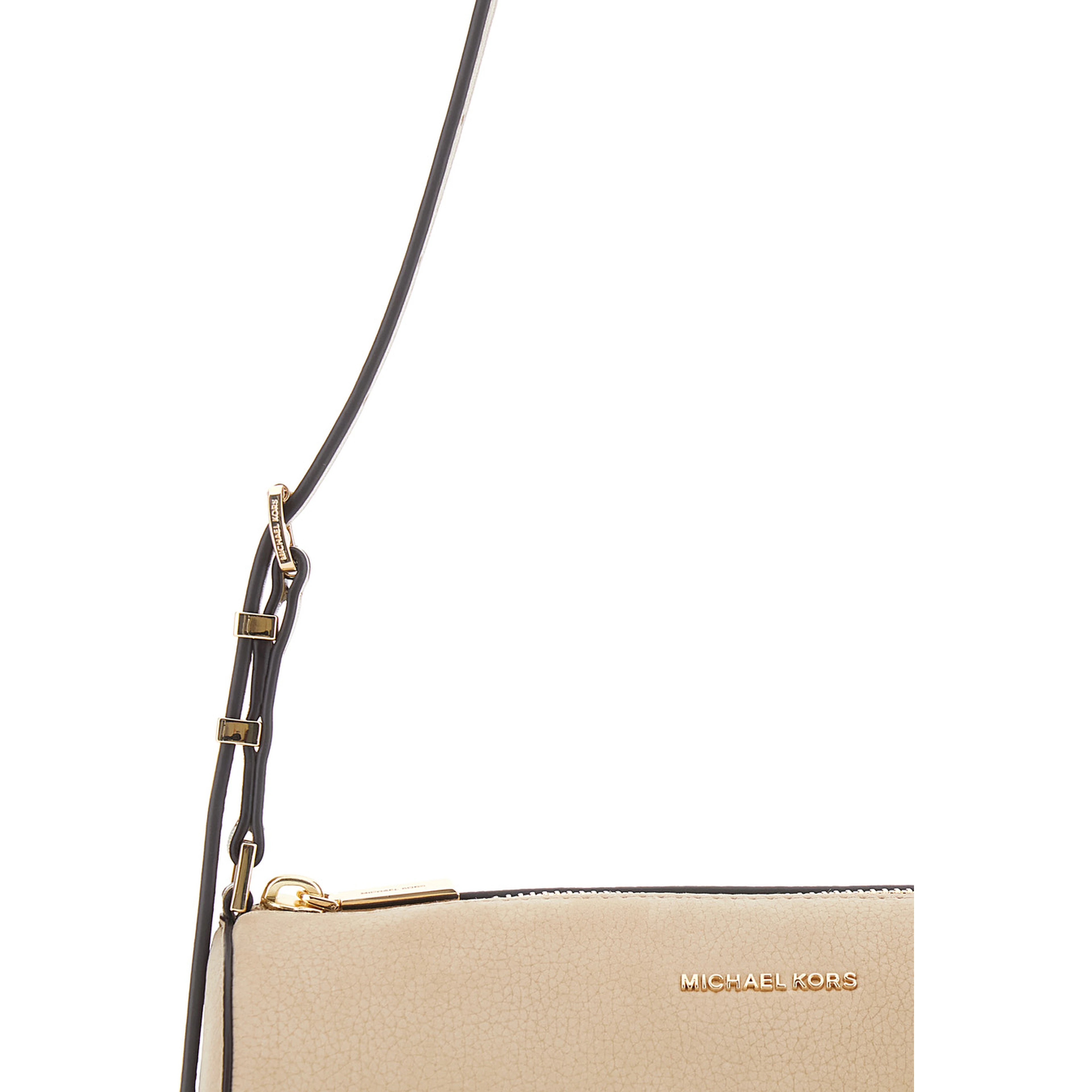 Izzy Beige Shoulder bag with Logo lettering on the Front and Adjustable Strap in Leather for Women