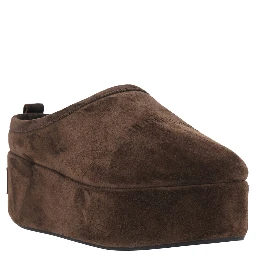 Alaska Brown Mule with High Platform and Logo Lettering on the Front in Suede for Women
