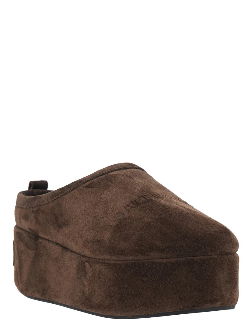 Alaska Brown Mule with High Platform and Logo Lettering on the Front in Suede for Women