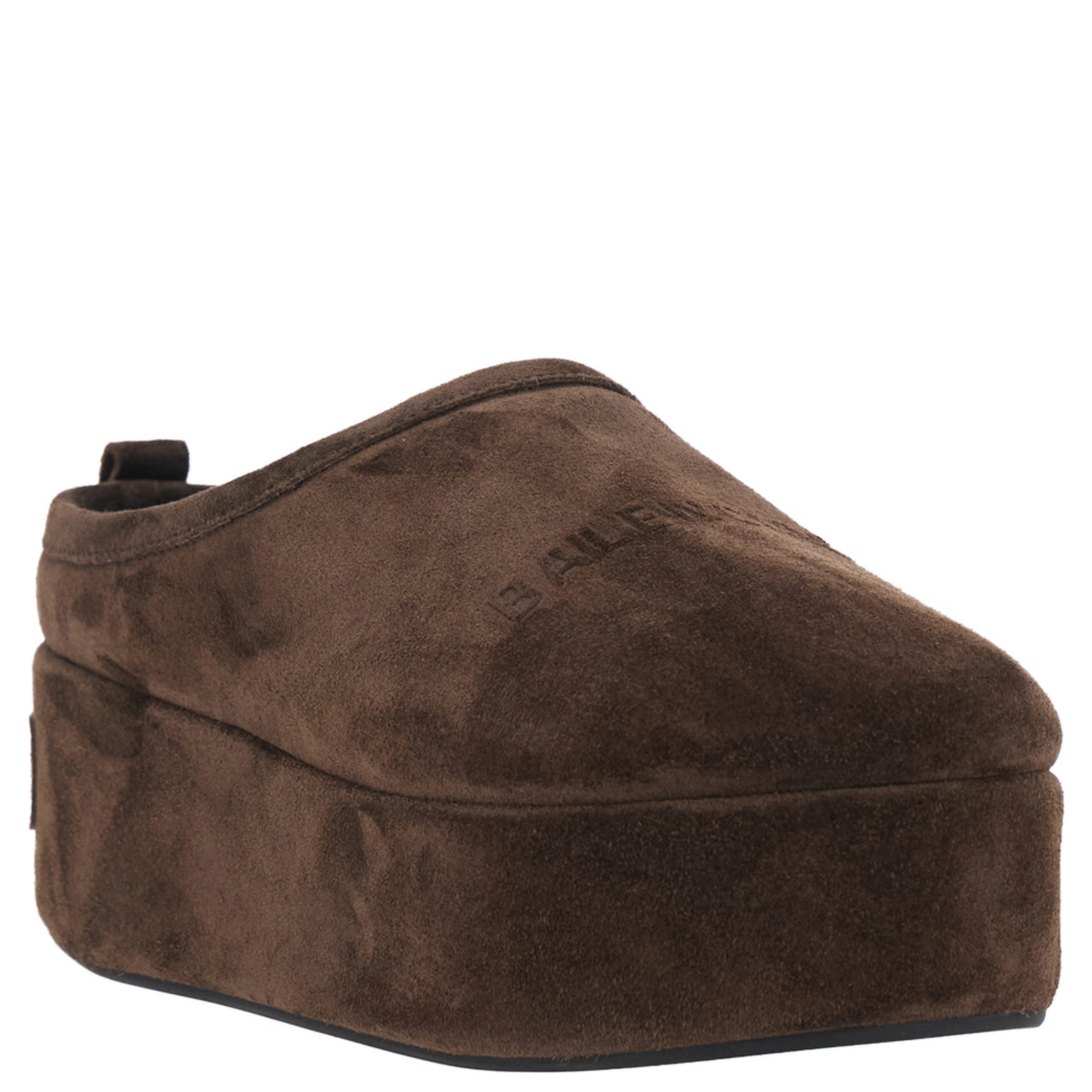 Alaska Brown Mule with High Platform and Logo Lettering on the Front in Suede for Women