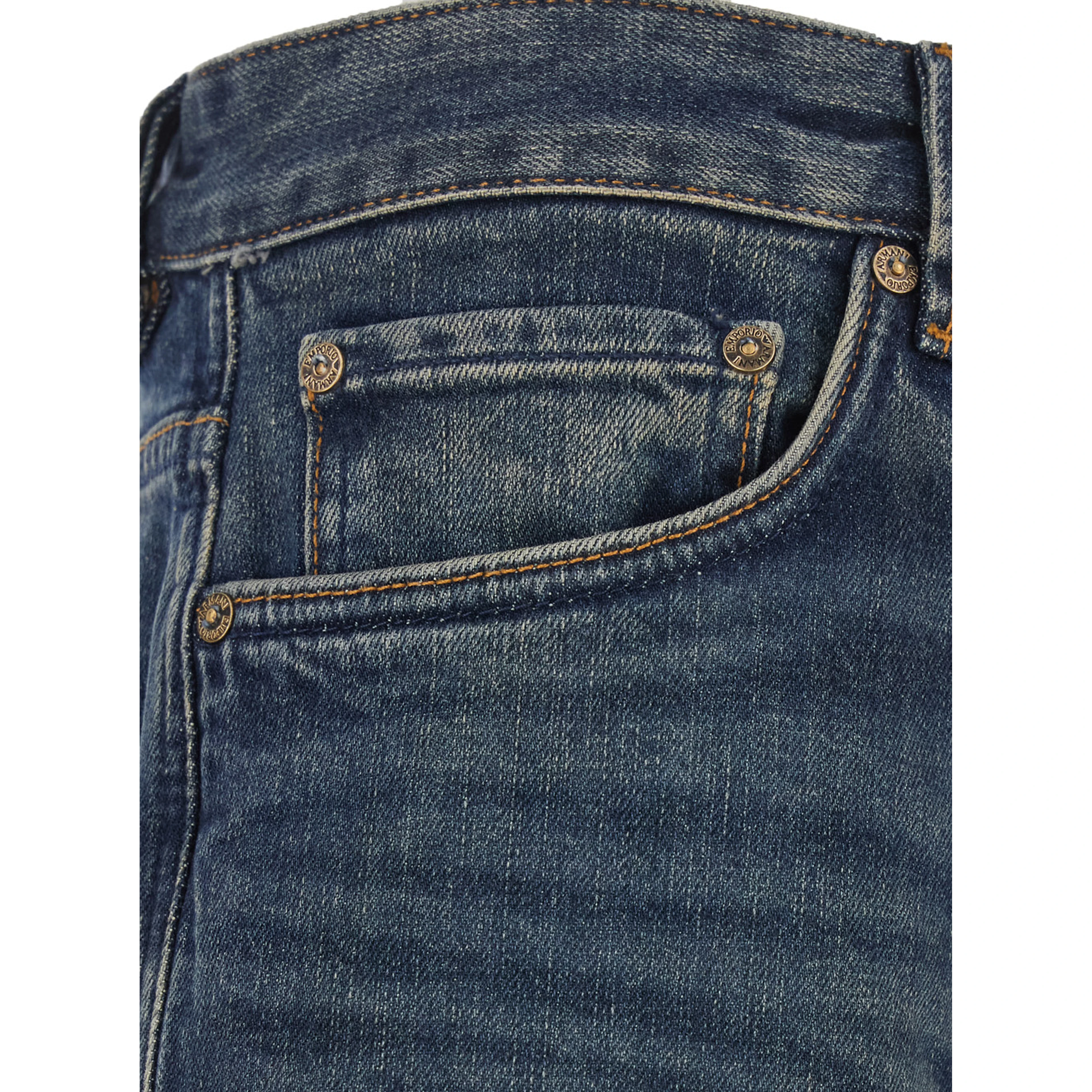 blue Five-pocket jeans with logo patch on the back in denim for men