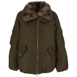 Thilda Jacket SHINY NYLON with high collar and zip closure in Tech Fabric Green Woman