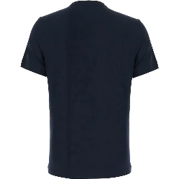 Blue Crew neck T-shirt with logo embroidery on the front in stretch viscose for men