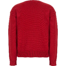 SWEATER-PULLOVER with round neck and long sleeves, in cotton, red, women