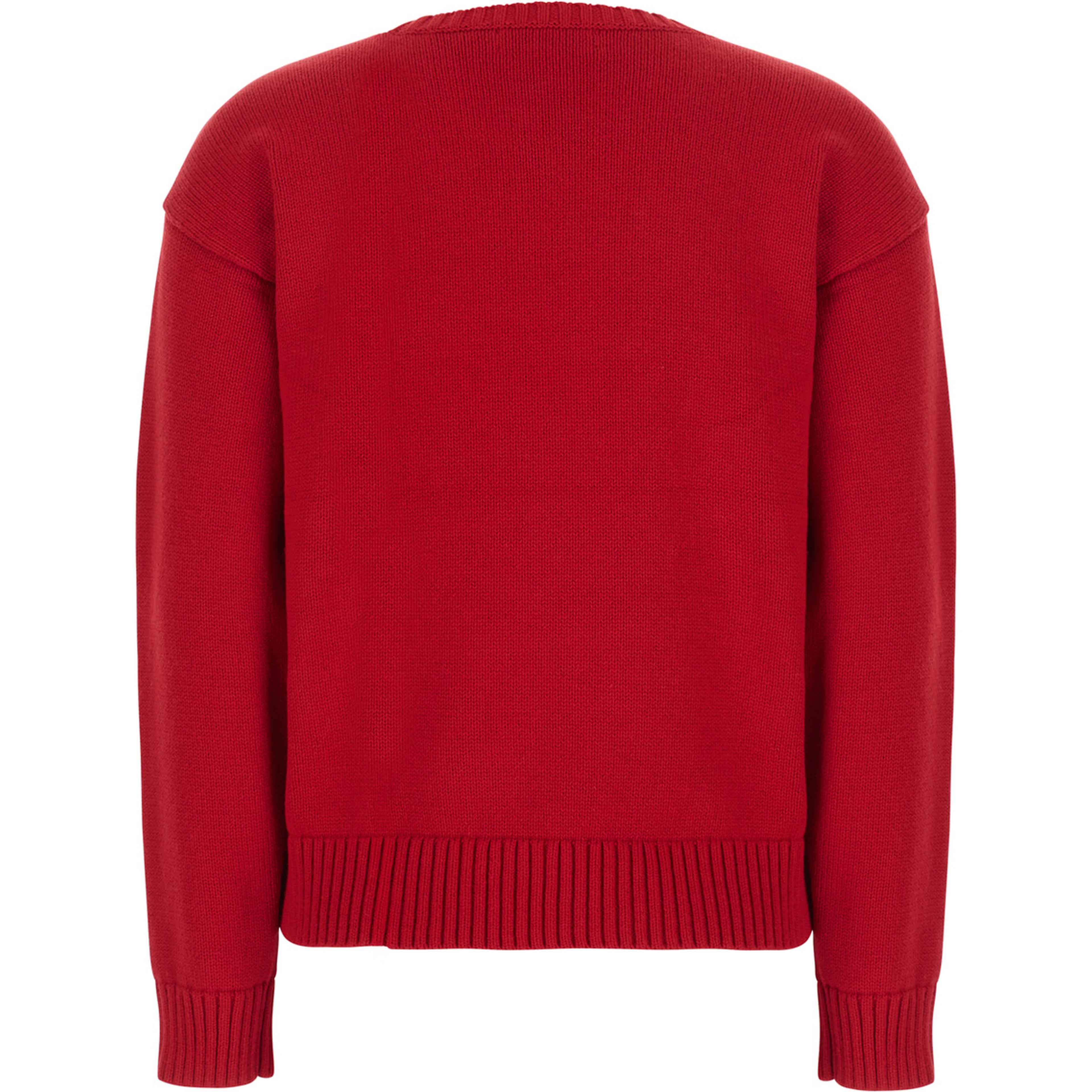 SWEATER-PULLOVER with round neck and long sleeves, in cotton, red, women