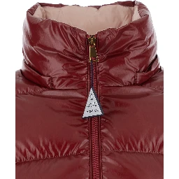Niveole Red Down jacket with removable hood with buttons and logo patch on the sleeve in Tech Fabric for women