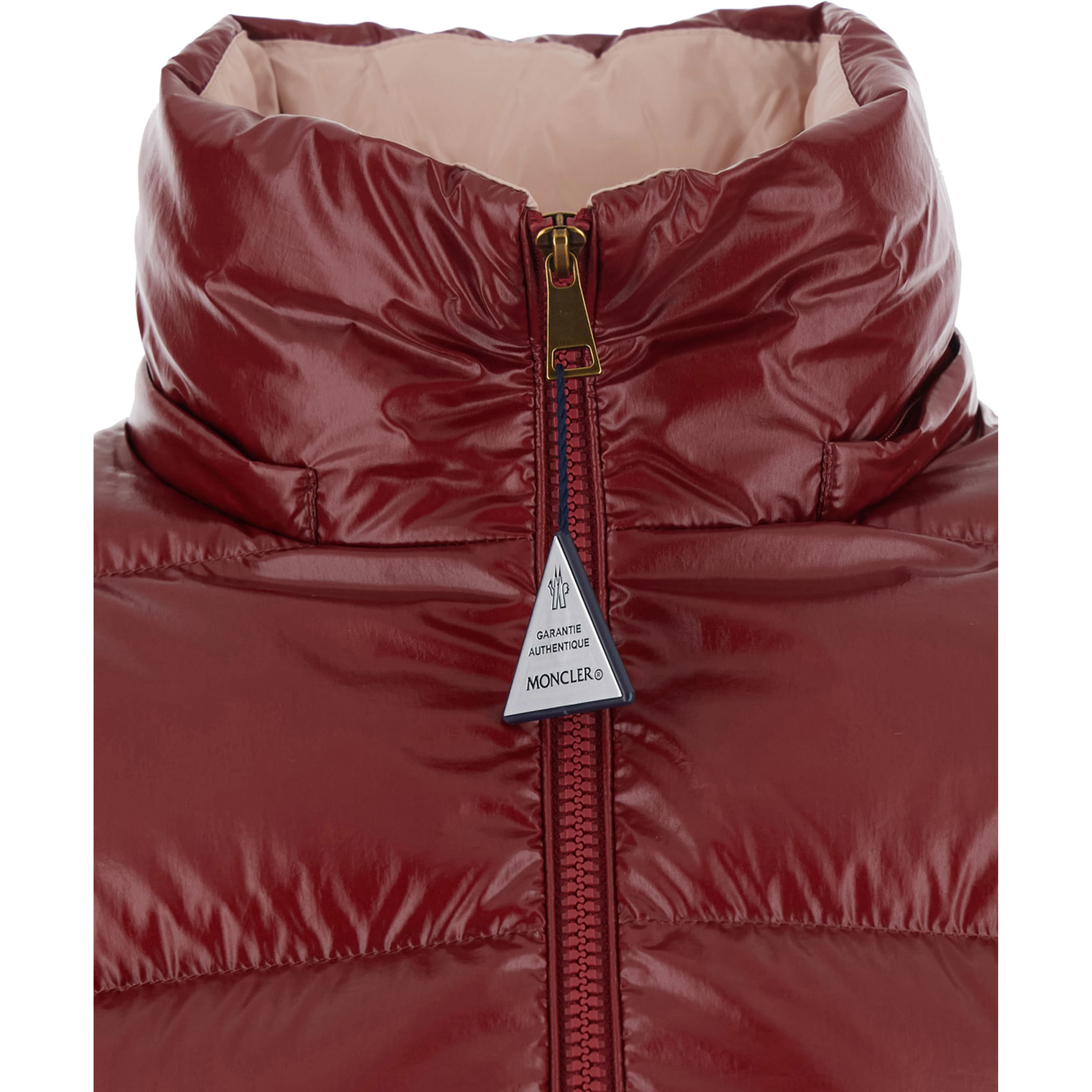 Niveole Red Down jacket with removable hood with buttons and logo patch on the sleeve in Tech Fabric for women