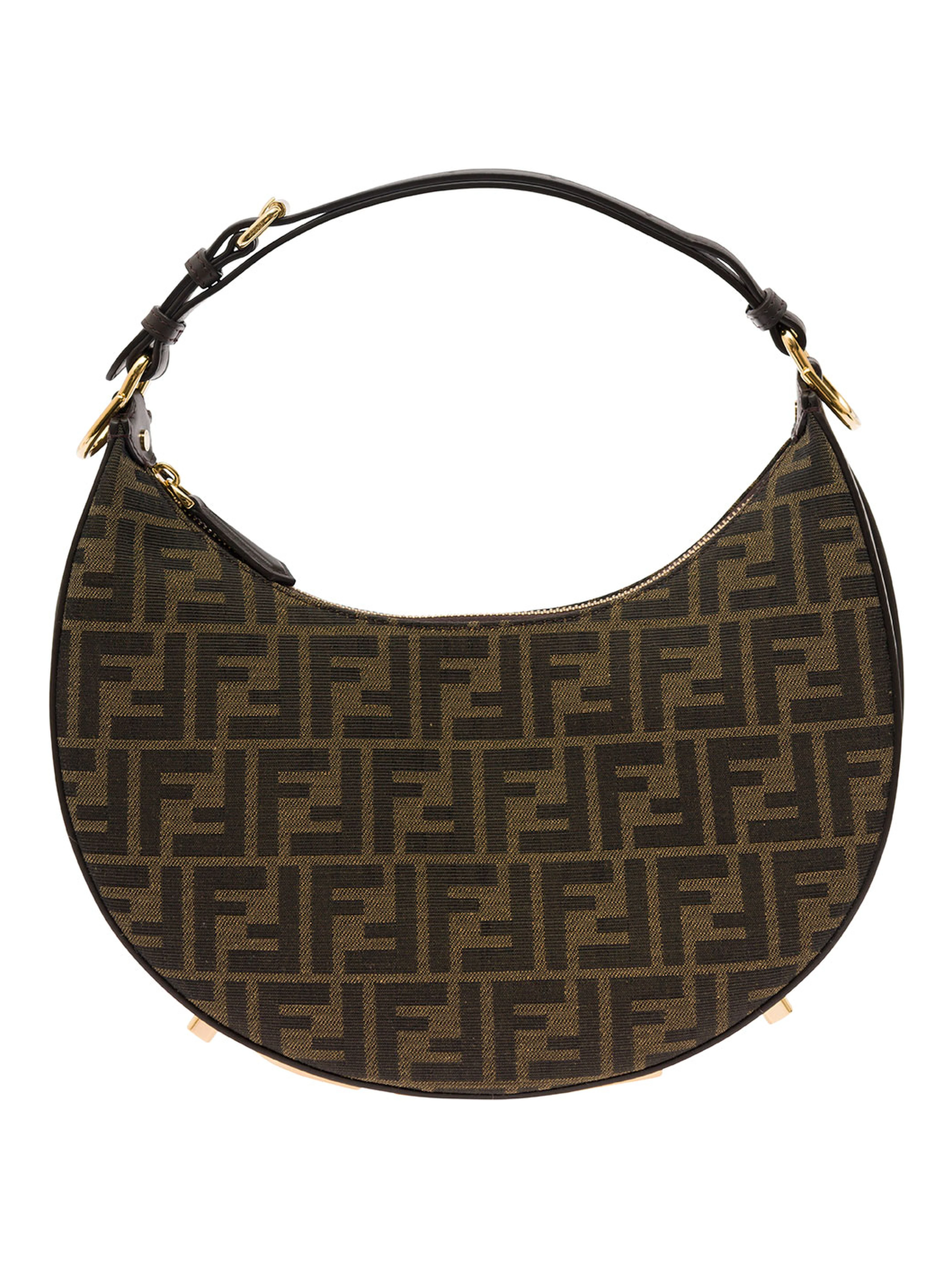 Handbag Fendigraphy Small with FF Motif in Brown Jacquard Fabric