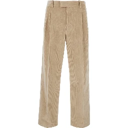 Beige Pants with Belt Loops in Corduroy for Men