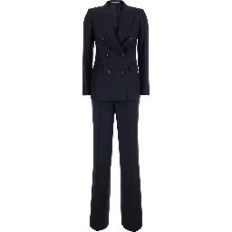 Blue Double-breasted Suit with Peak Revers in Fabric for Women