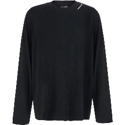 black Long Sleeve T-shirt with logo on the collar in modal Men