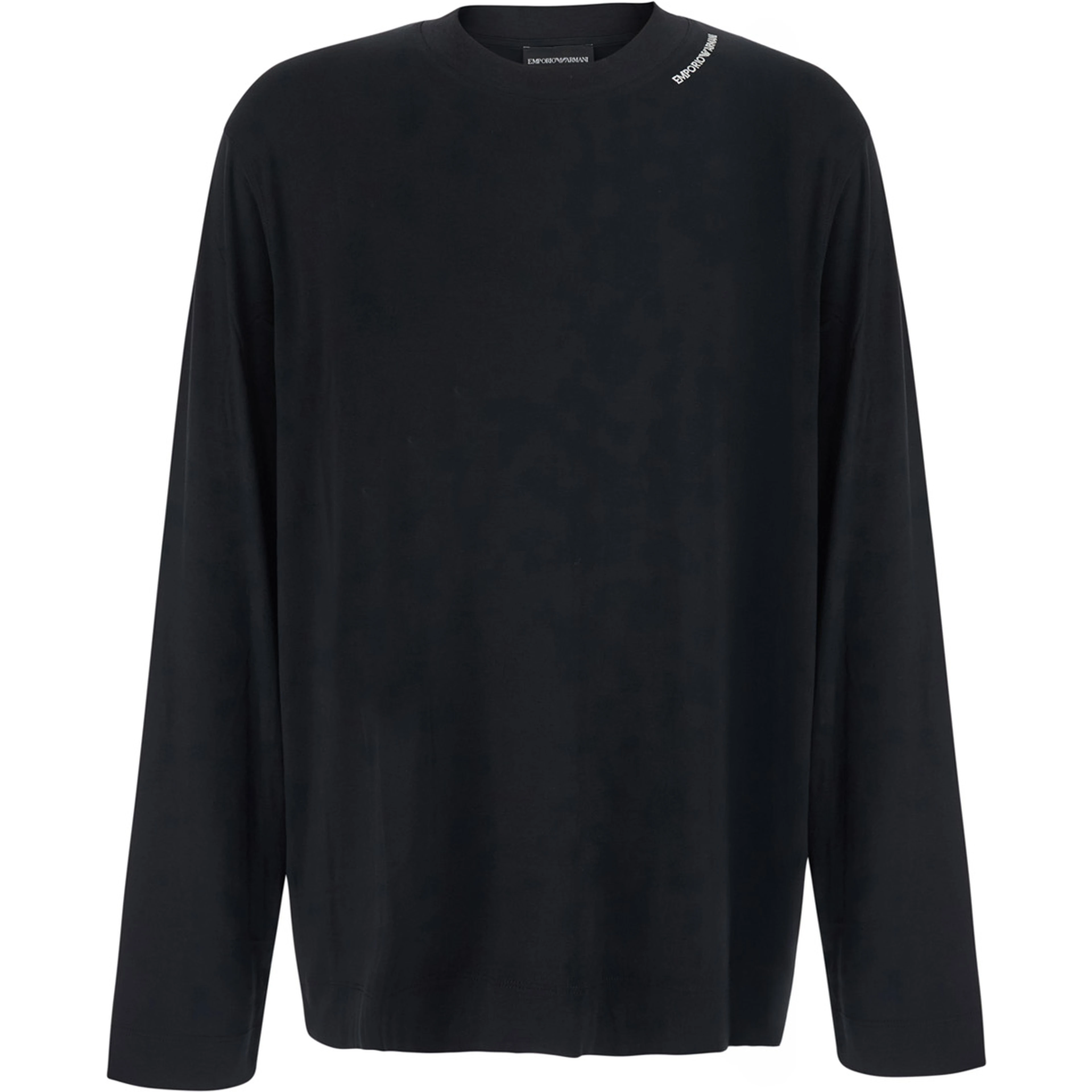 black Long Sleeve T-shirt with logo on the collar in modal Men