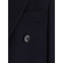 Blue Double-breasted coat with Peak revers in wool and cashmere for men