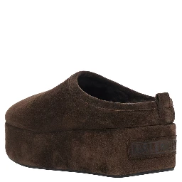 Alaska Brown Mule with High Platform and Logo Lettering on the Front in Suede for Women