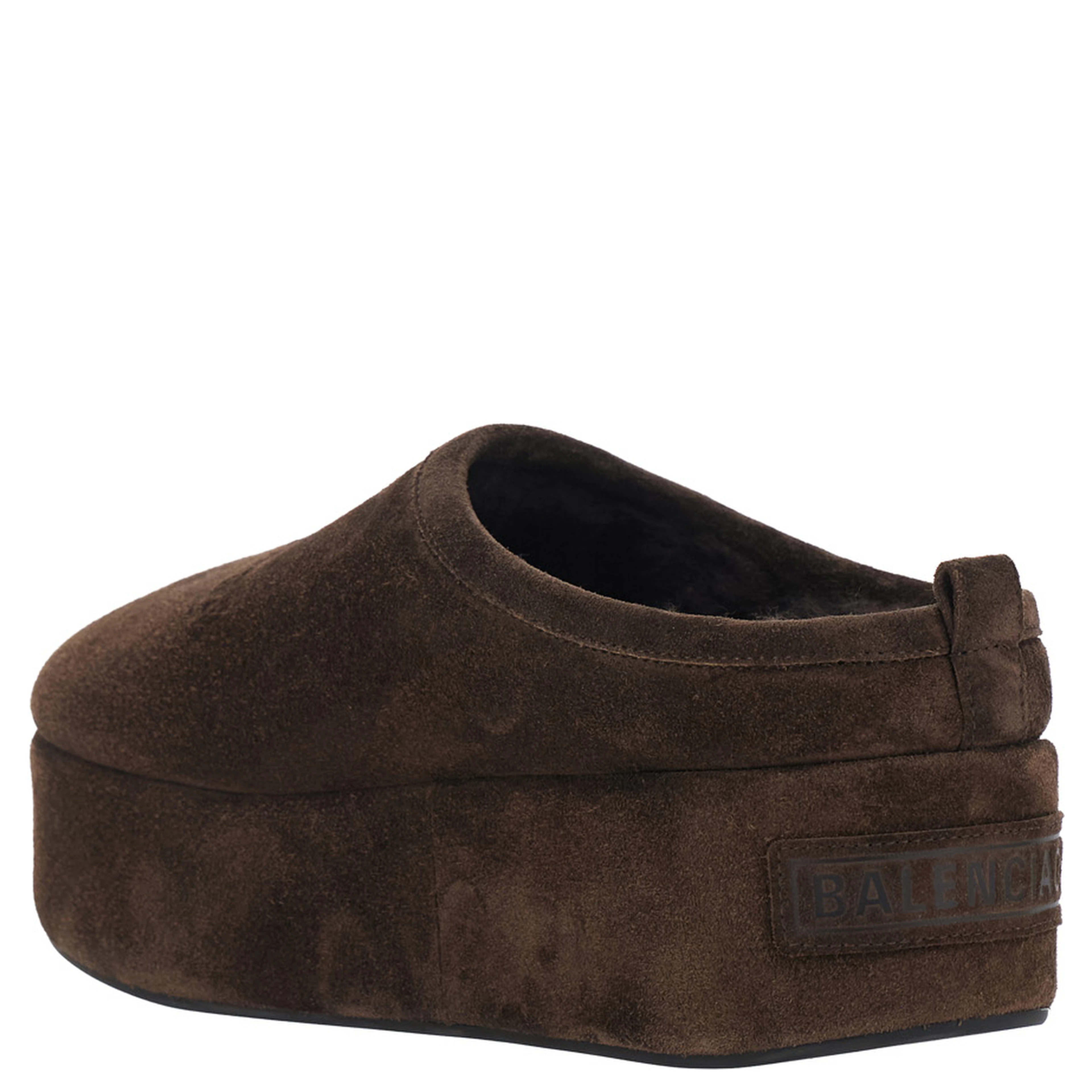 Alaska Brown Mule with High Platform and Logo Lettering on the Front in Suede for Women