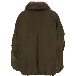 Thilda Jacket SHINY NYLON with high collar and zip closure in Tech Fabric Green Woman