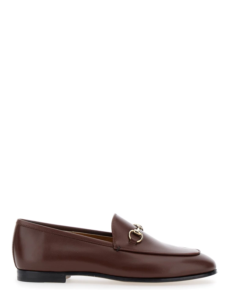 Loafers Jordan with Horsebit Detail in Brown Glossy Leather for Women