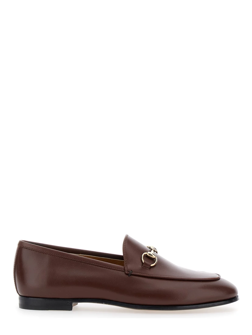 Loafers Jordan with Horsebit Detail in Brown Glossy Leather for Women