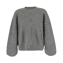 Grey Crewneck Sweatshirt with Logo Patch on the Back in Cotton for Men