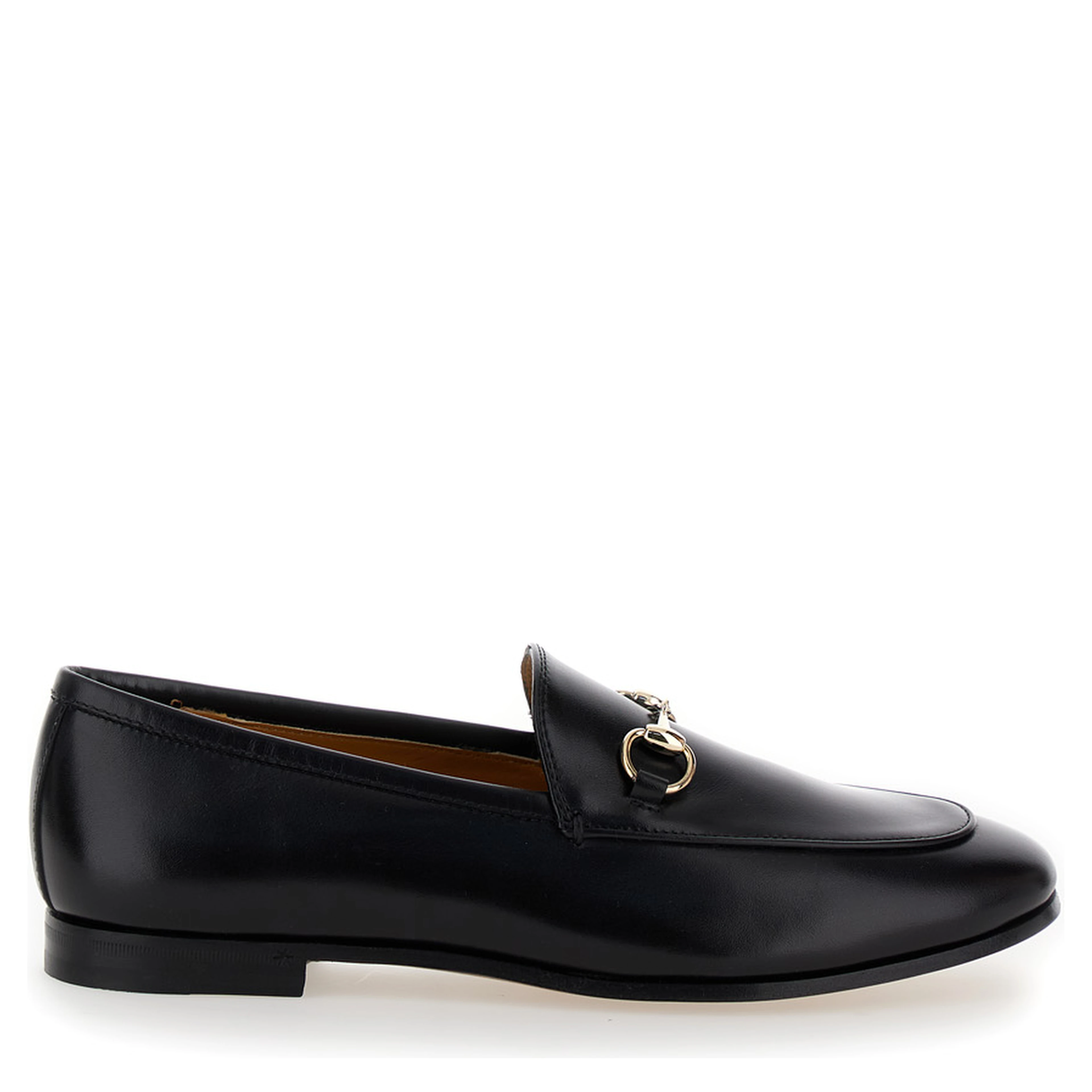 Loafers Jordaan with Horsebit Detail in Black Leather for Women