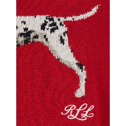 SWEATER-PULLOVER with round neck and long sleeves, in cotton, red, women
