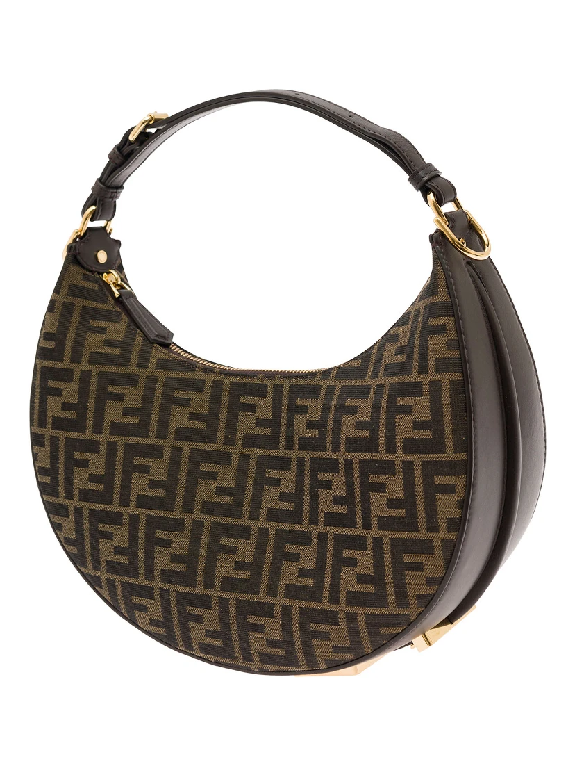 Handbag Fendigraphy Small with FF Motif in Brown Jacquard Fabric