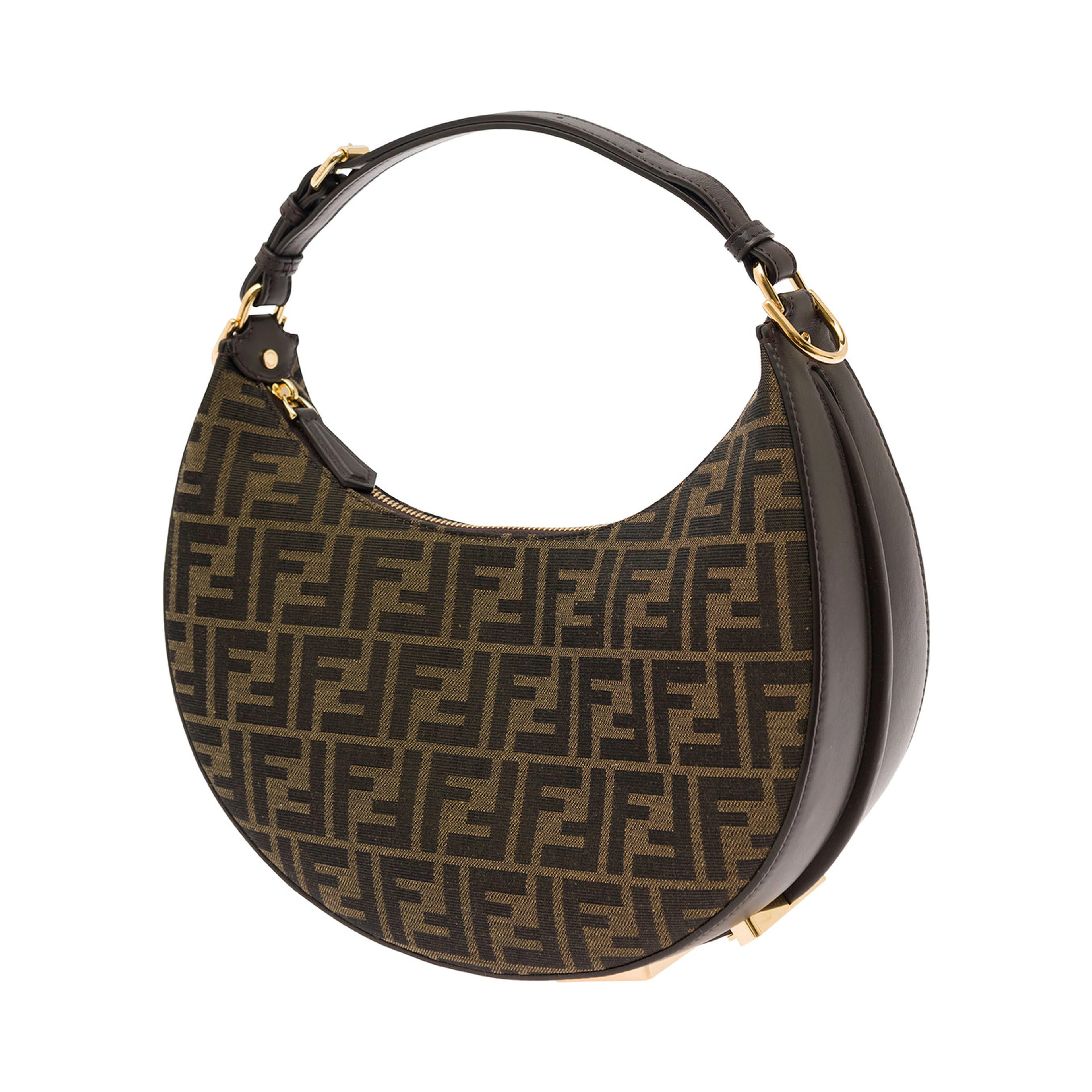 Handbag Fendigraphy Small with FF Motif in Brown Jacquard Fabric