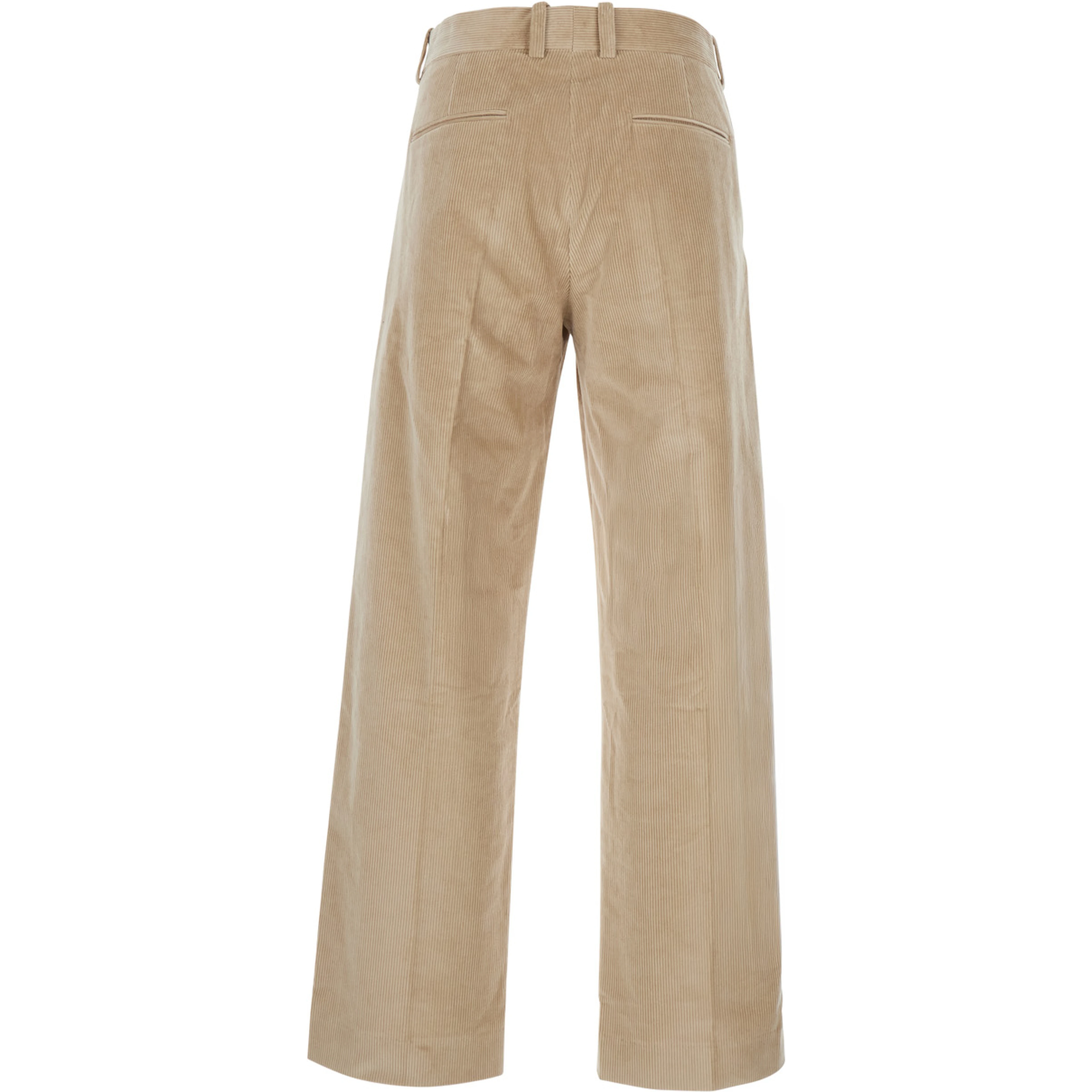 Beige Pants with Belt Loops in Corduroy for Men
