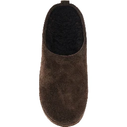Alaska Brown Mule with High Platform and Logo Lettering on the Front in Suede for Women