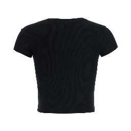 black T-SHIRT with embroidered logo on the front in viscose for women
