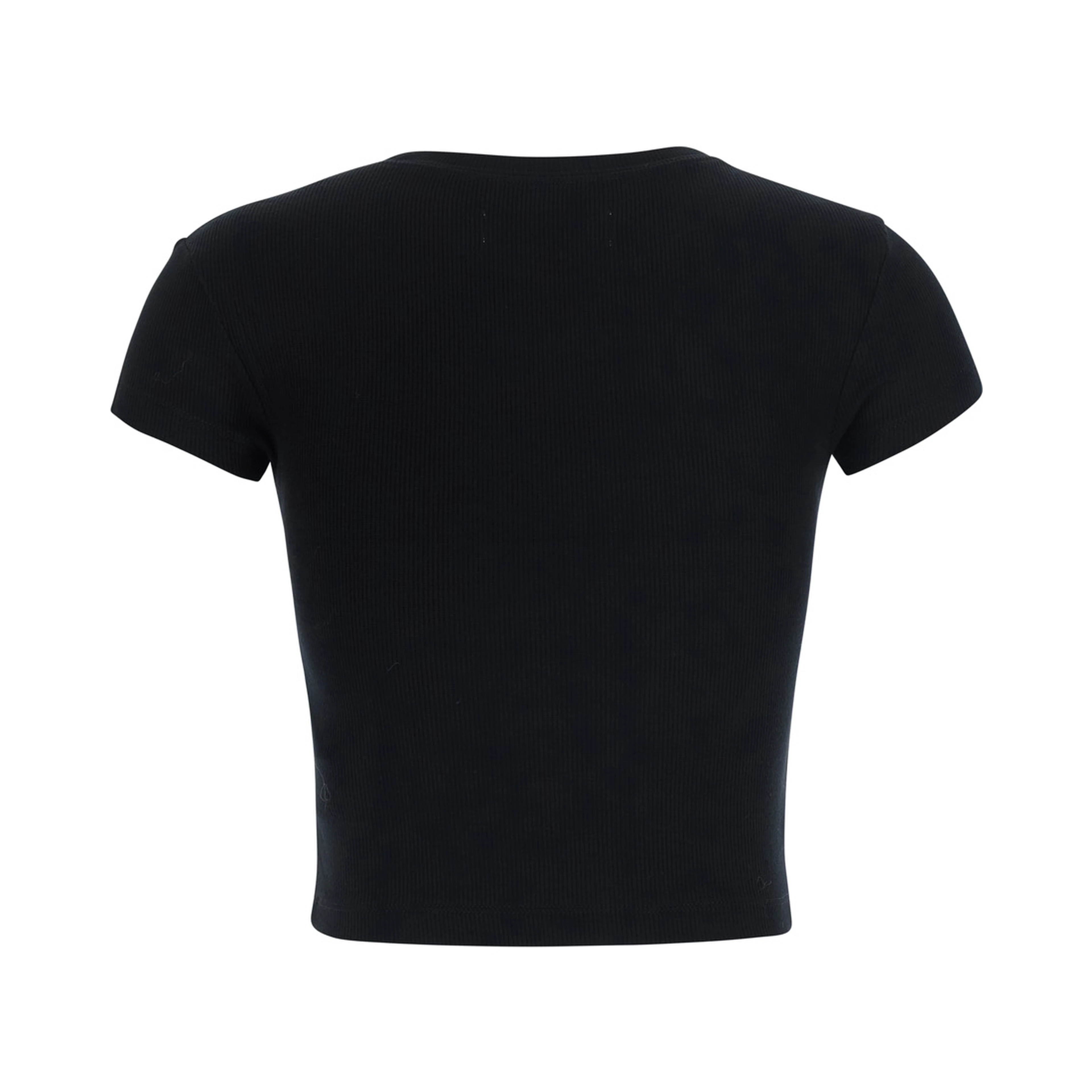 black T-SHIRT with embroidered logo on the front in viscose for women