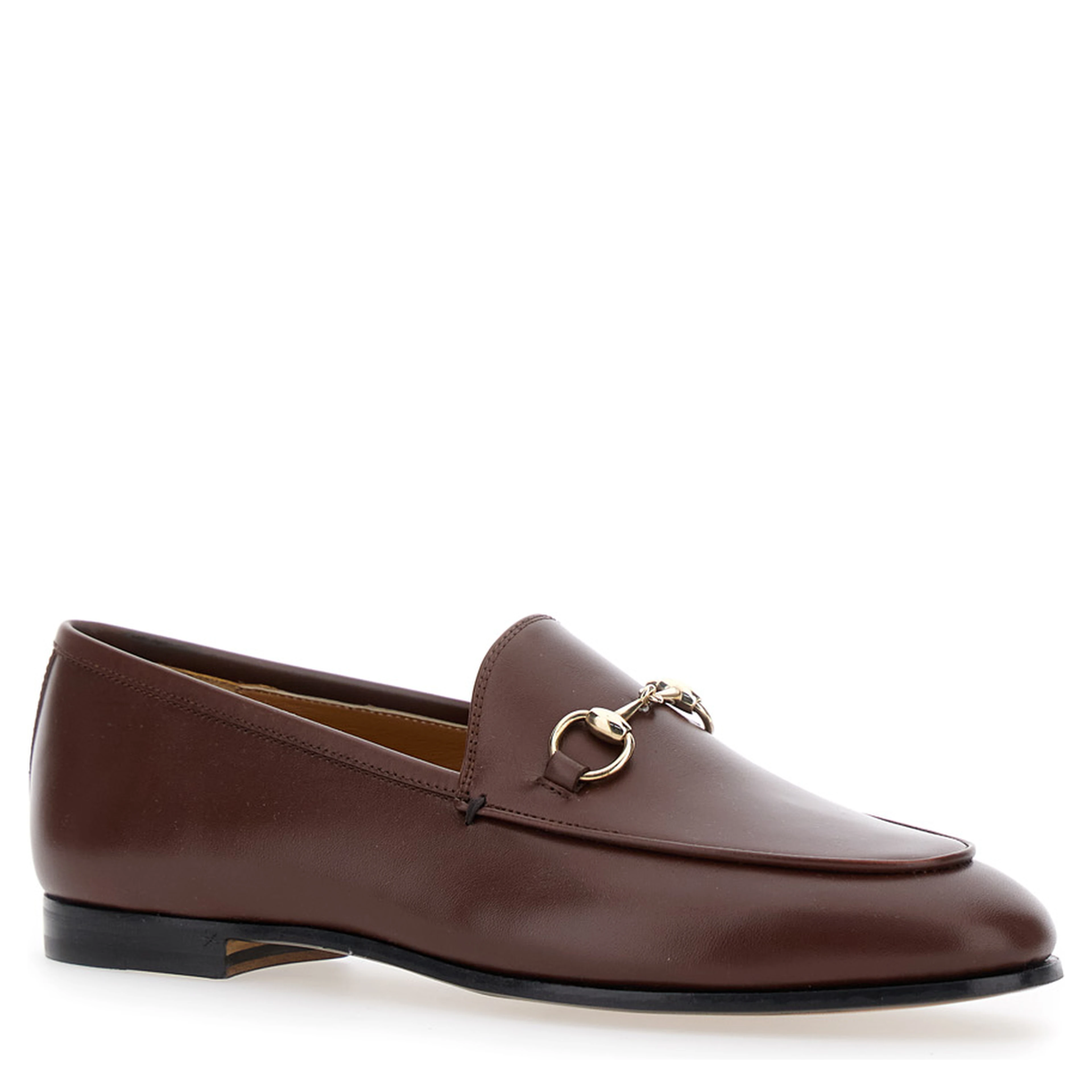 Loafers Jordan with Horsebit Detail in Brown Glossy Leather for Women