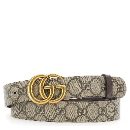 Reversible Belt with Double G Logo Buckle in GG Supreme Canvas Brown Woman