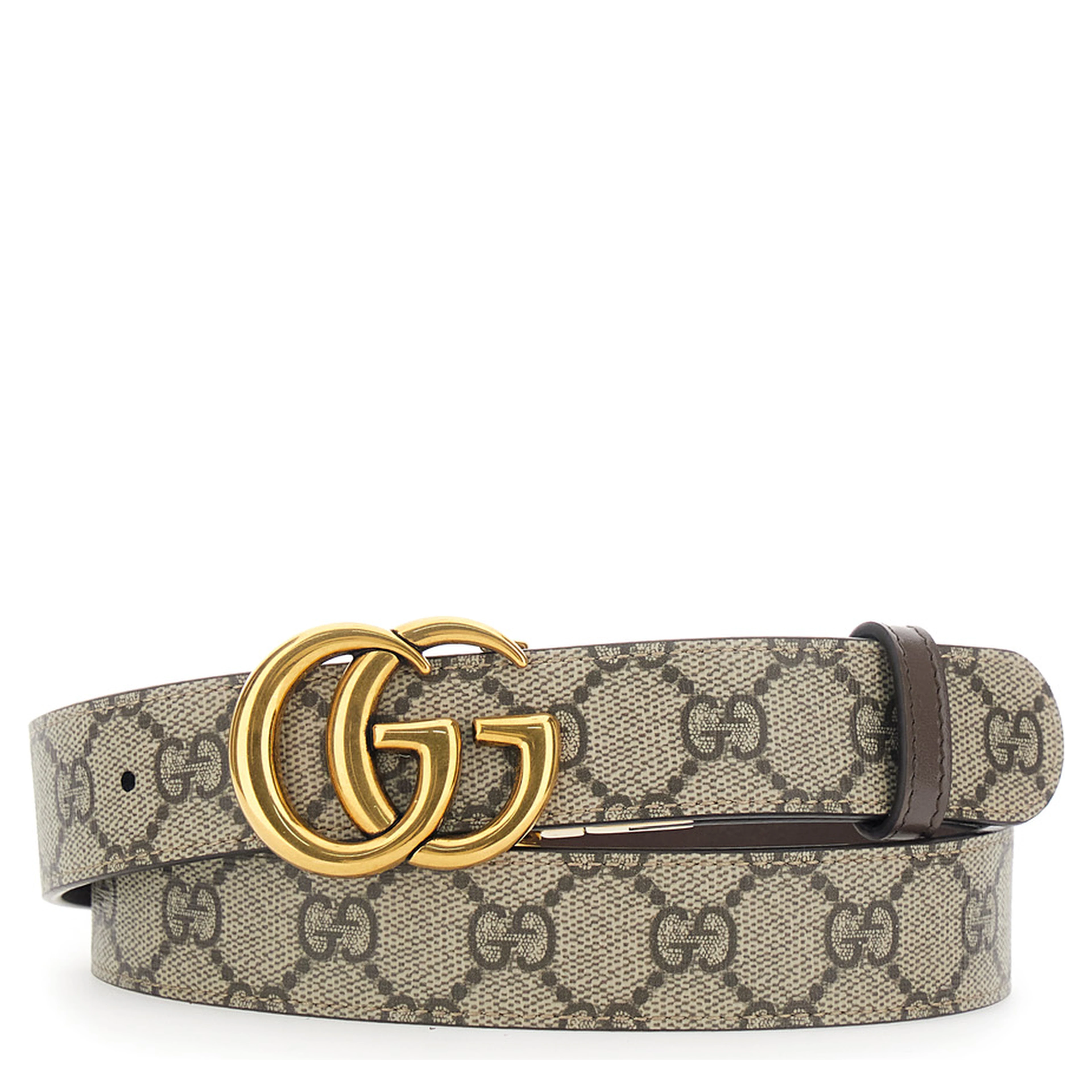 Reversible Belt with Double G Logo Buckle in GG Supreme Canvas Brown Woman