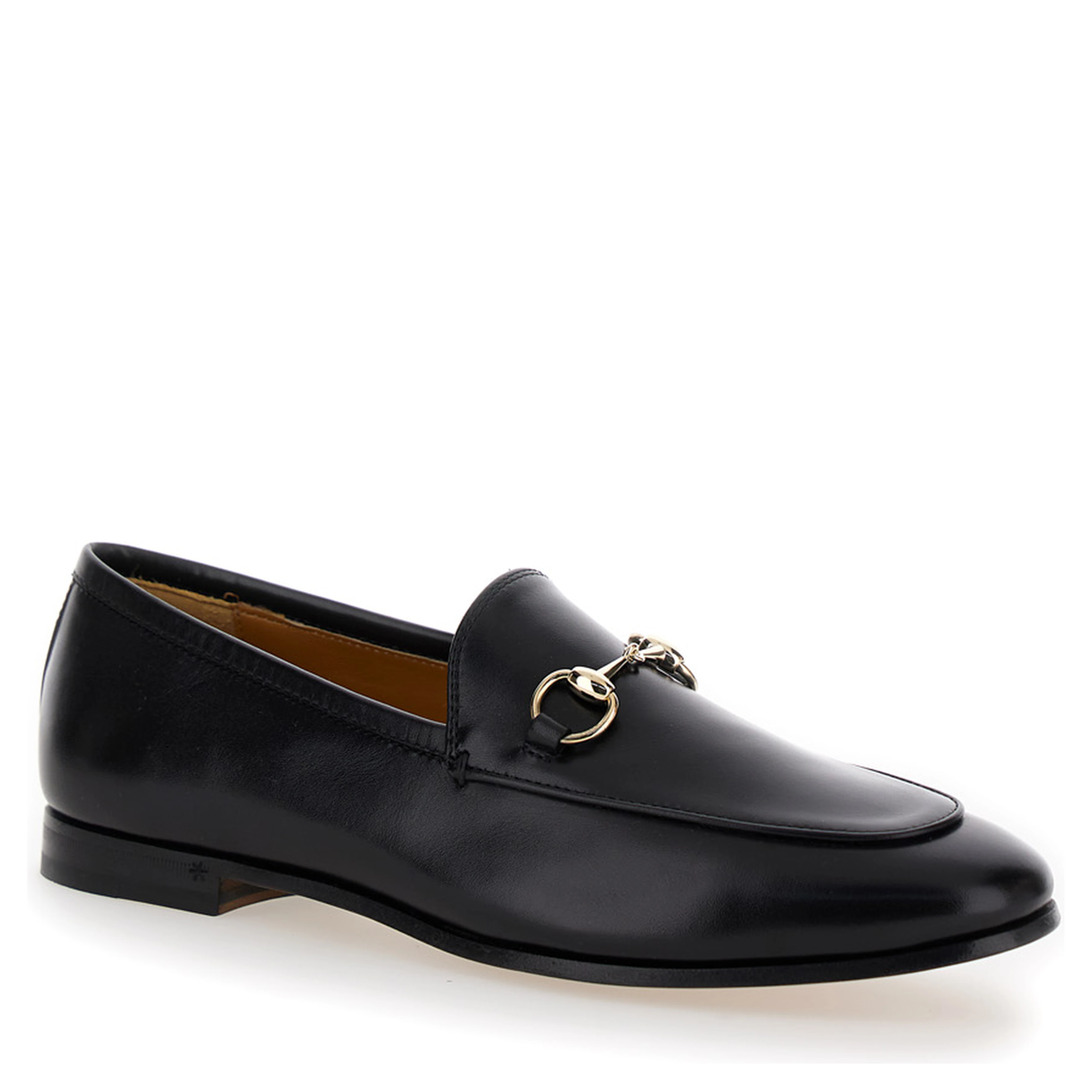 Loafers Jordaan with Horsebit Detail in Black Leather for Women