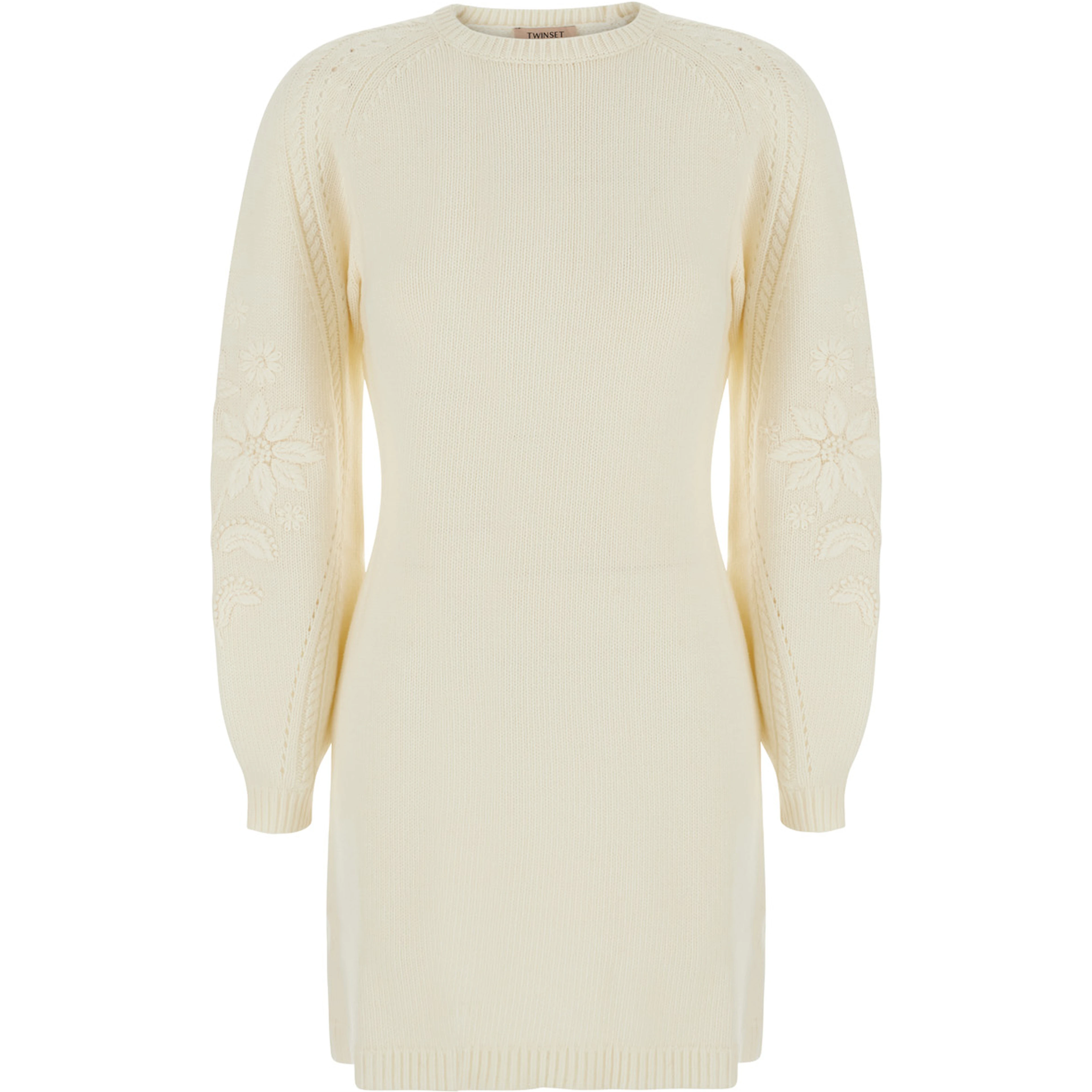 White Crew Neck Dress with Long Sleeves in Wool Blend for Women