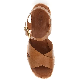 brown Wedges with embroidered logo on the heel in leather for women