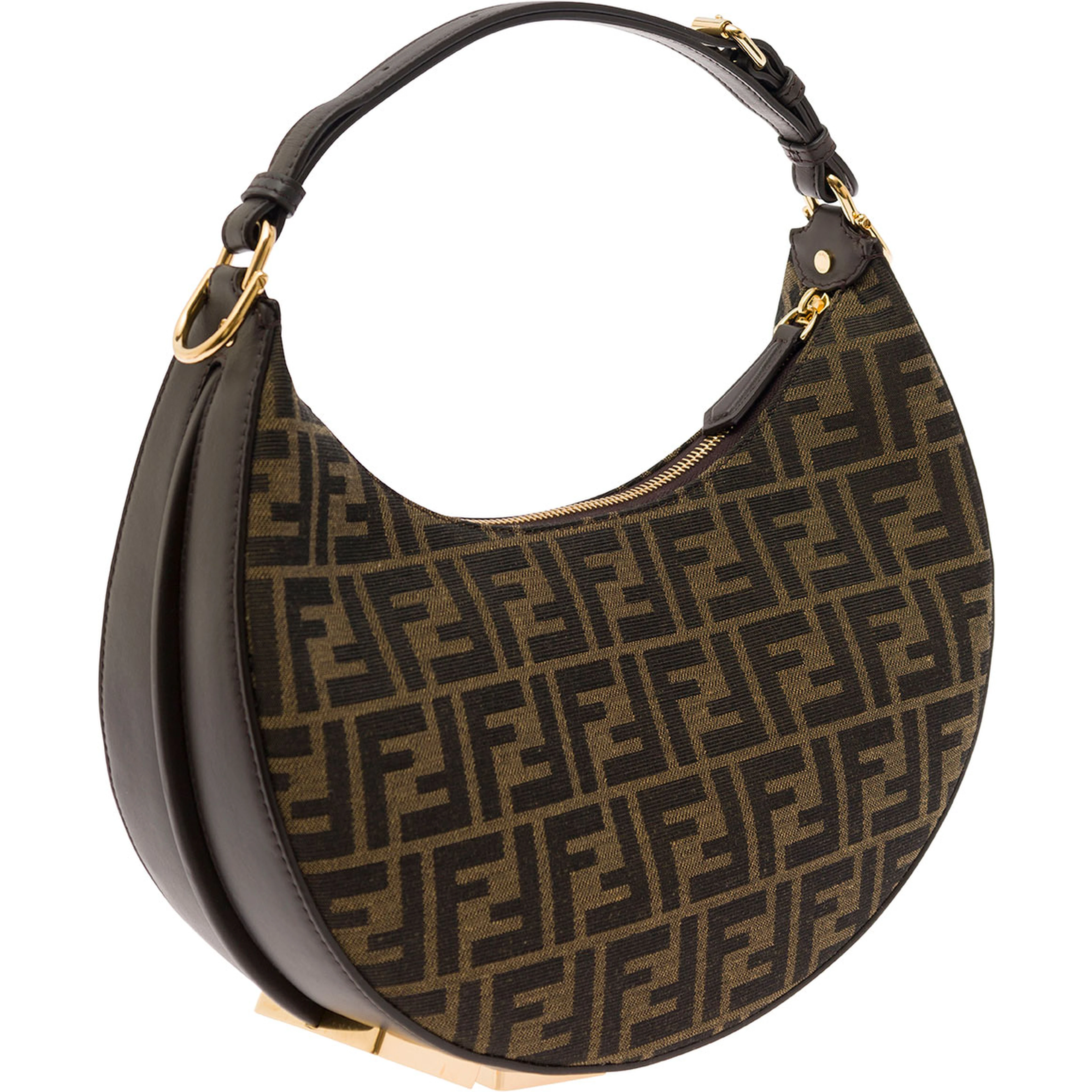Handbag Fendigraphy Small with FF Motif in Brown Jacquard Fabric