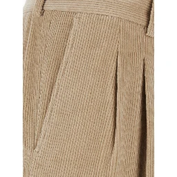 Beige Pants with Belt Loops in Corduroy for Men