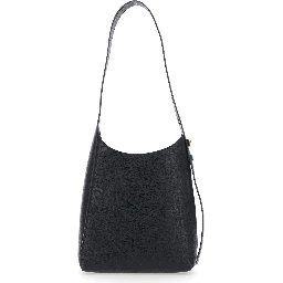 Shoulder Bag Romy Piccola with Adjustable Strap in Grained Black Leather for Women