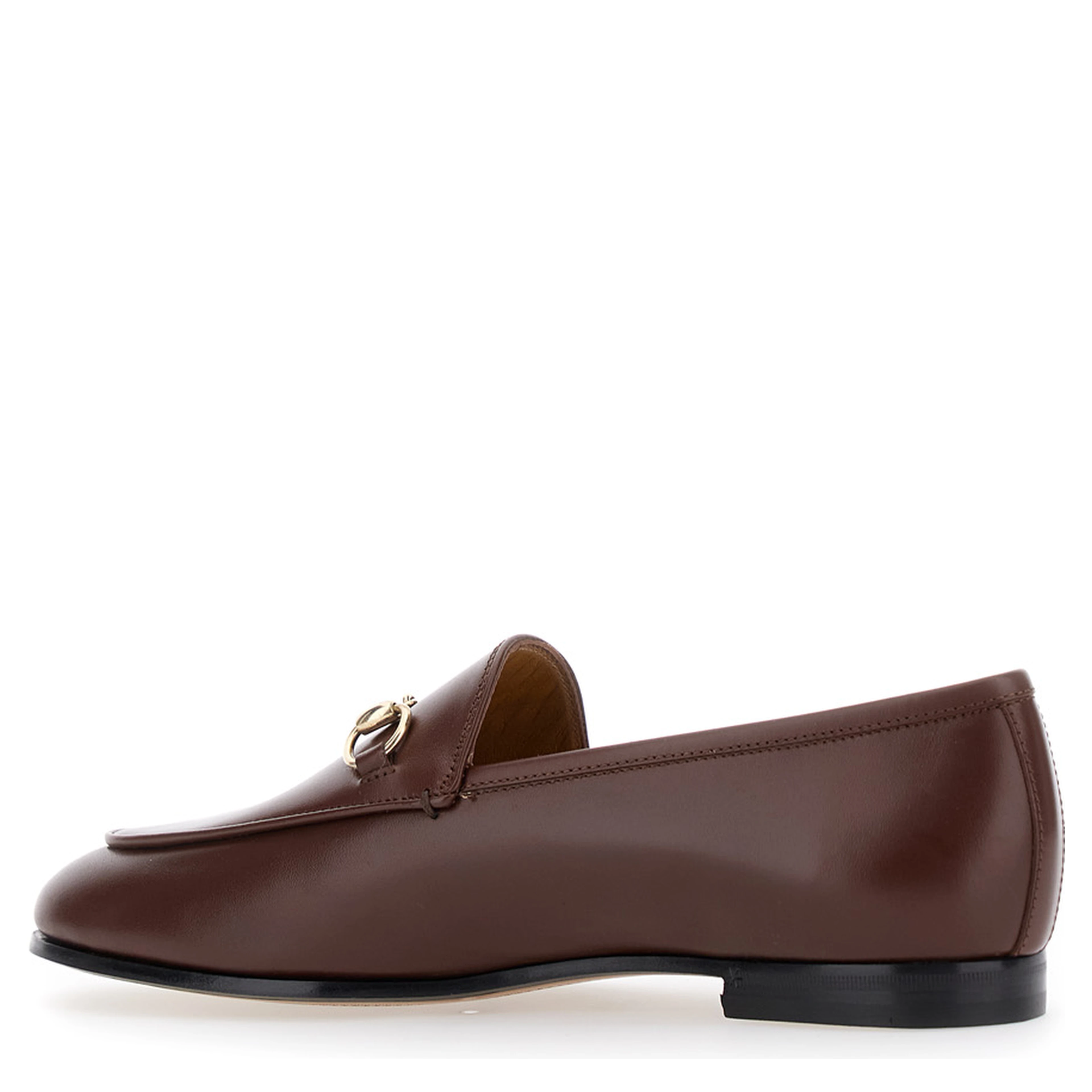 Loafers Jordan with Horsebit Detail in Brown Glossy Leather for Women