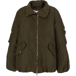 Thilda Jacket SHINY NYLON with high collar and zip closure in Tech Fabric Green Woman