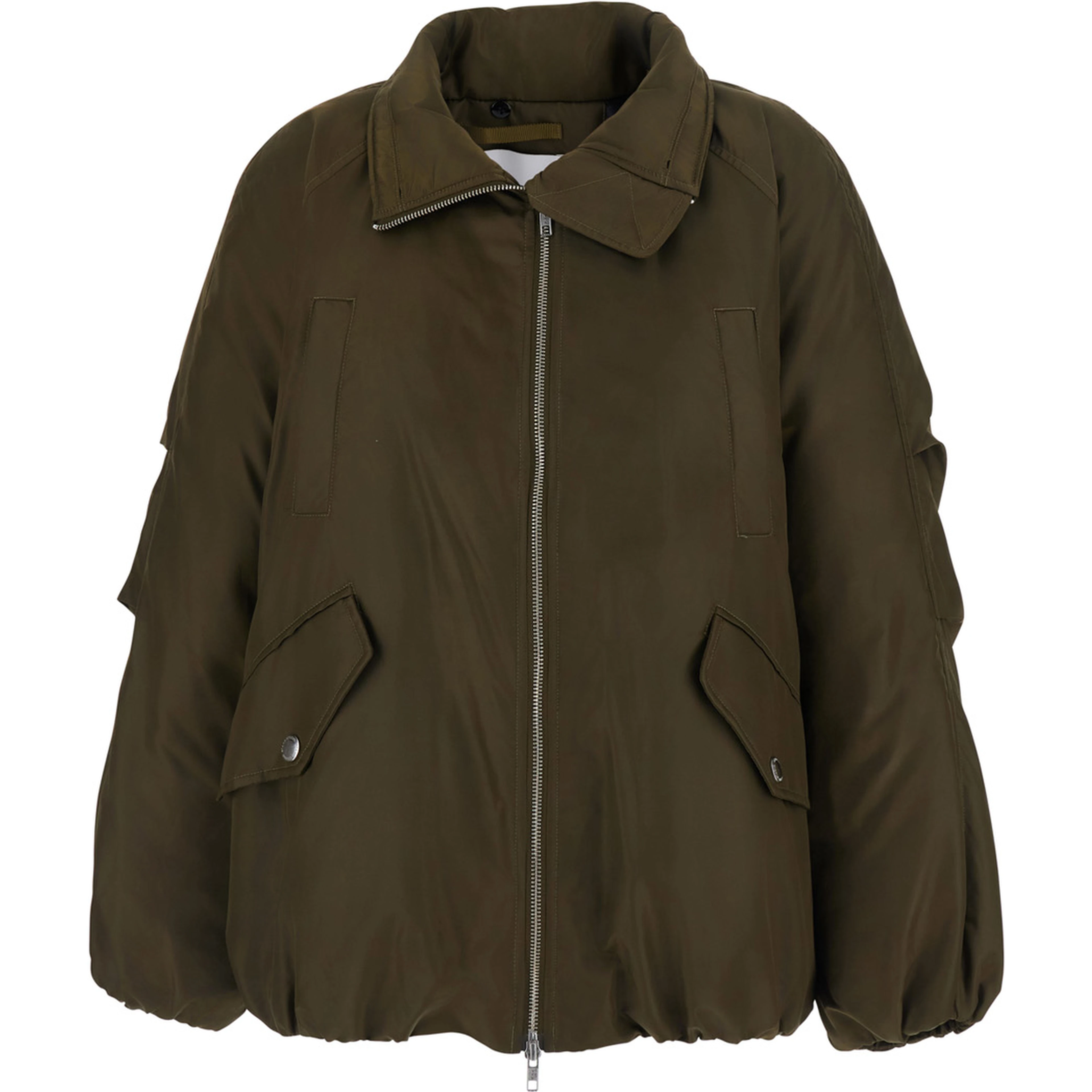 Thilda Jacket SHINY NYLON with high collar and zip closure in Tech Fabric Green Woman