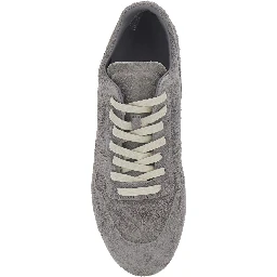 Grey Low Top Sneaker with Round Toe and Lace-Up Closure on the Front in Suede for Men