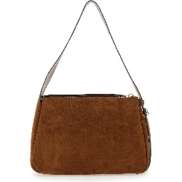 Shoulder Bag Romy with Adjustable Strap in Grained Brown Leather