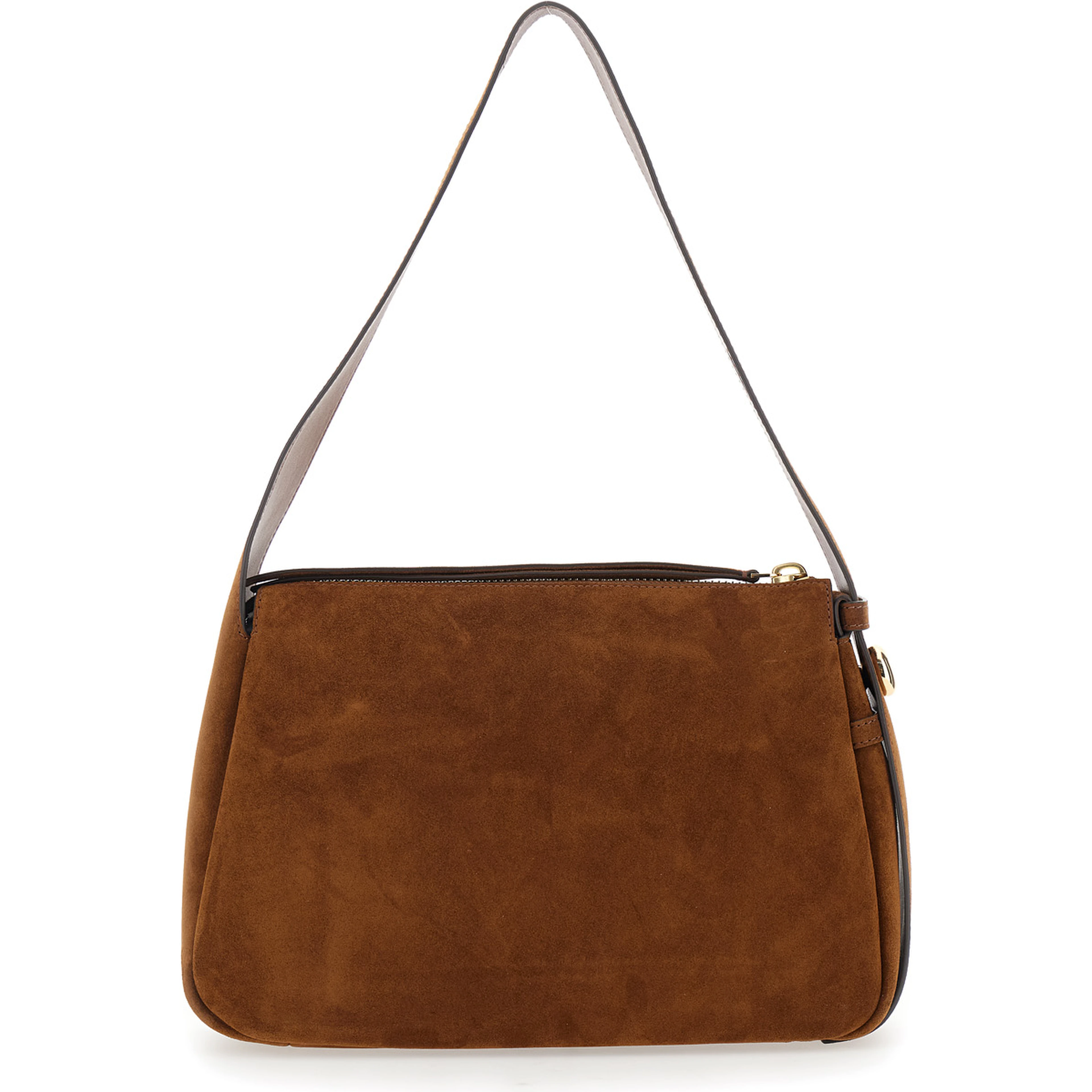 Shoulder Bag Romy with Adjustable Strap in Grained Brown Leather