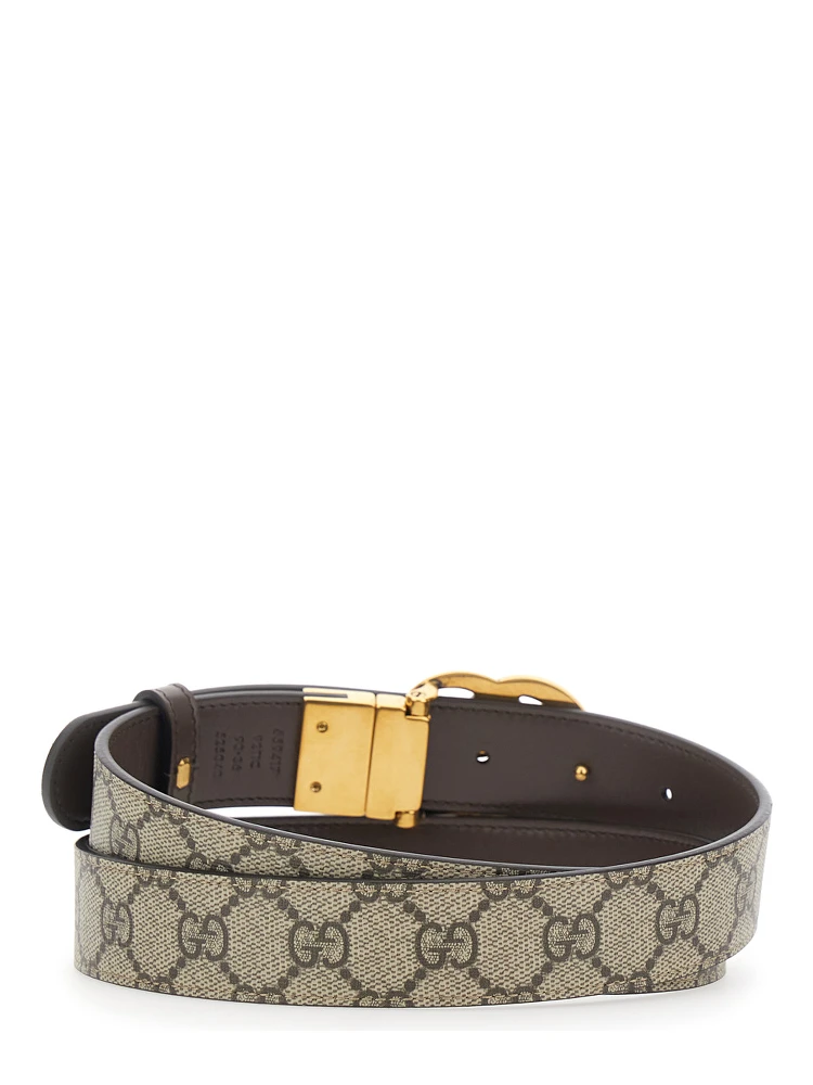 Reversible Belt with Double G Logo Buckle in GG Supreme Canvas Brown Woman alternative