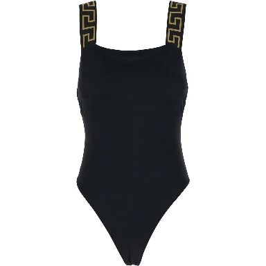 One-Piece Swimsuit with Square Neckline and Web Detail in Black Tech Fabric for Women