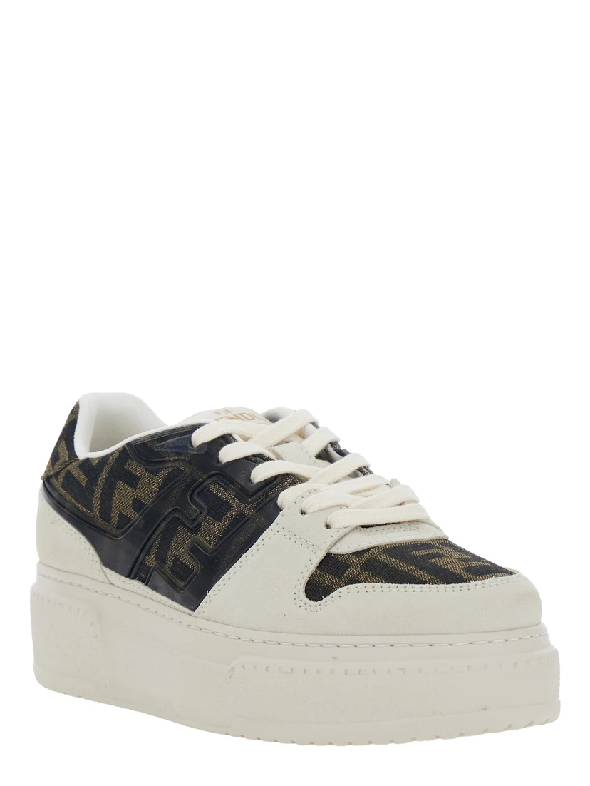 Sneaker Fendi Match with FF Application and Platform in Brown Leather and Canvas for Women