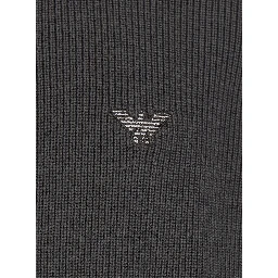 Grey Cardigan with ribbed design and logo patch in wool and cotton for men